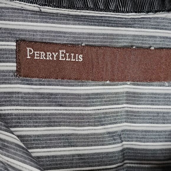 Perry Ellis Cotton Pinstripes Button Up Shirt - Picture 7 of 8